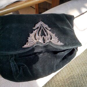 Evening bag, black velvet, envelope/clutch, vintage, large dragon fish closure